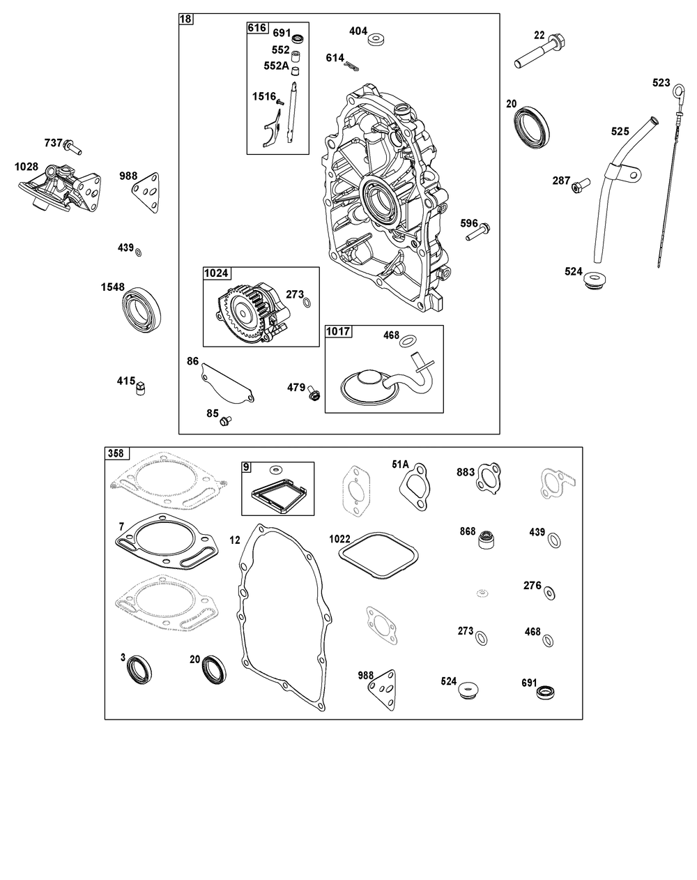 Crankcase Cover/Sump Group Diagram and Parts List for 305447-0341-G1 200000 - 399999 Briggs and Stratton Engine